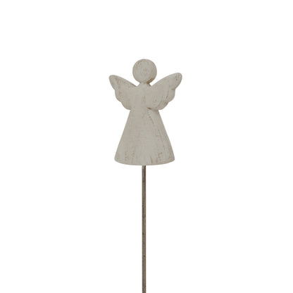 Whitewashed Rustic Angel On Stand - PLAINLY DOES IT