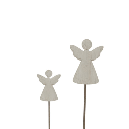 Whitewashed Rustic Angel On Stand - PLAINLY DOES IT