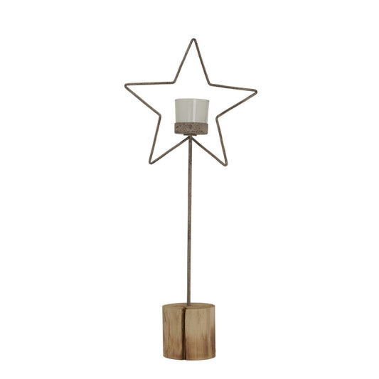 Natural Rustic Star On Wood Stand With Glass Votive - PLAINLY DOES IT