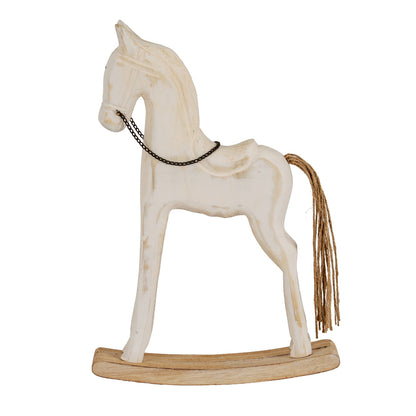 Large Whitewashed Rustic Rocking Horse - PLAINLY DOES IT