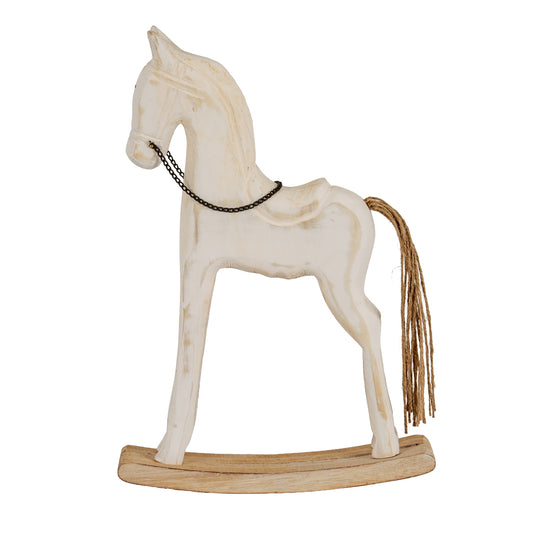 Large Whitewashed Rustic Rocking Horse - PLAINLY DOES IT