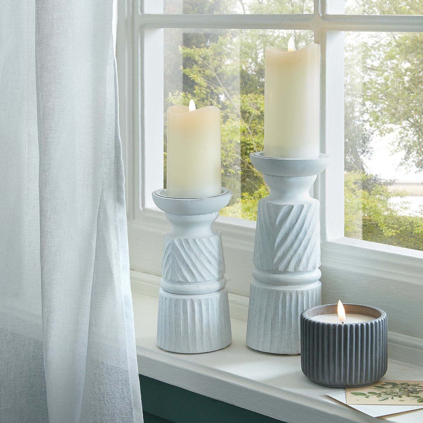 Medium White Carved Candle Holder