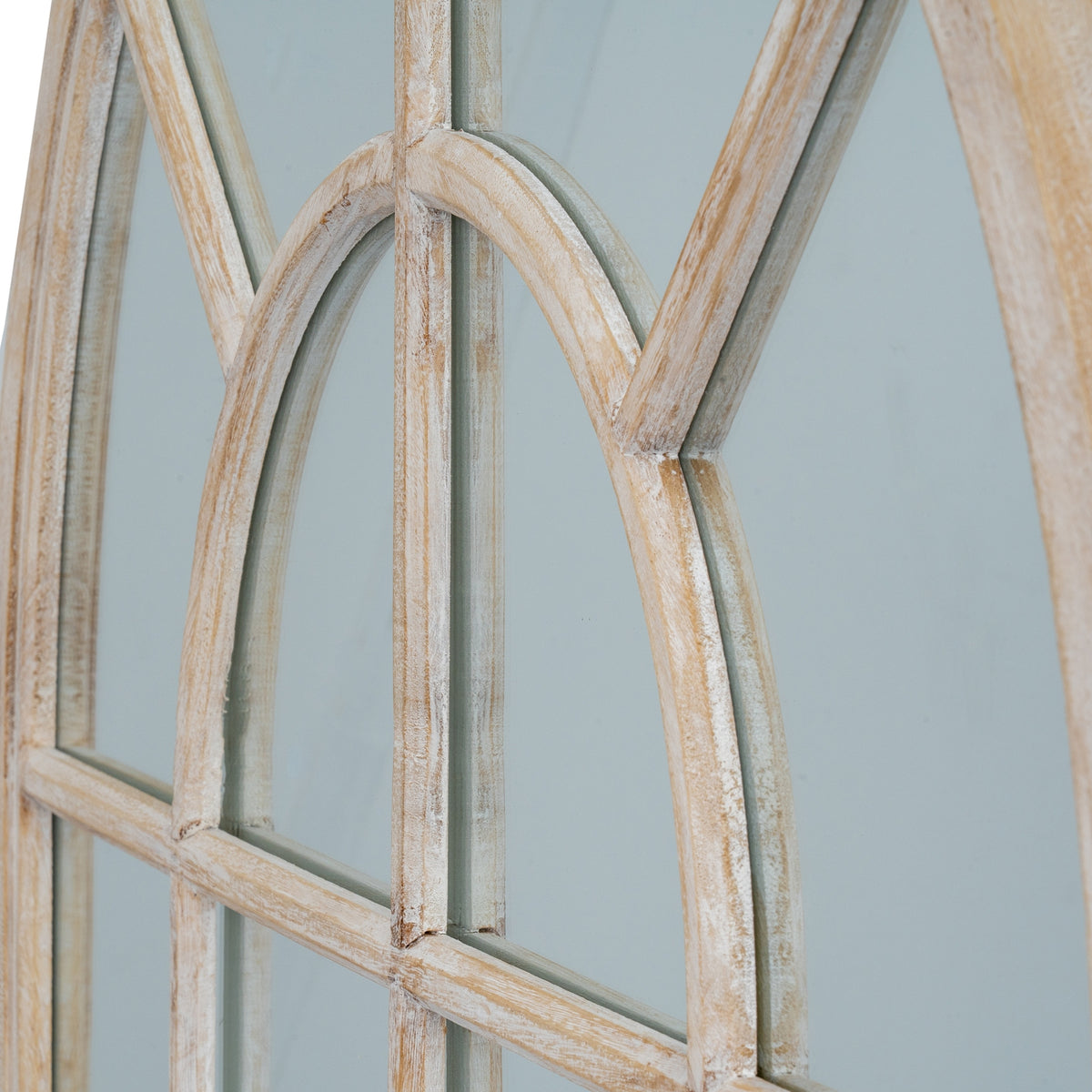 Washed Wood Arched Window Mirror - PLAINLY DOES IT