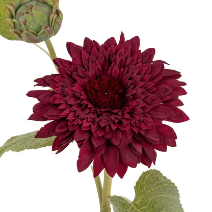 Burgundy Raven Faux Dahlia Stem, 47cm