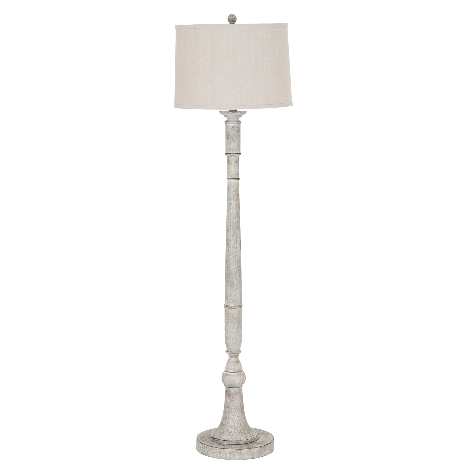 Floor lamp with a white shade on a white background