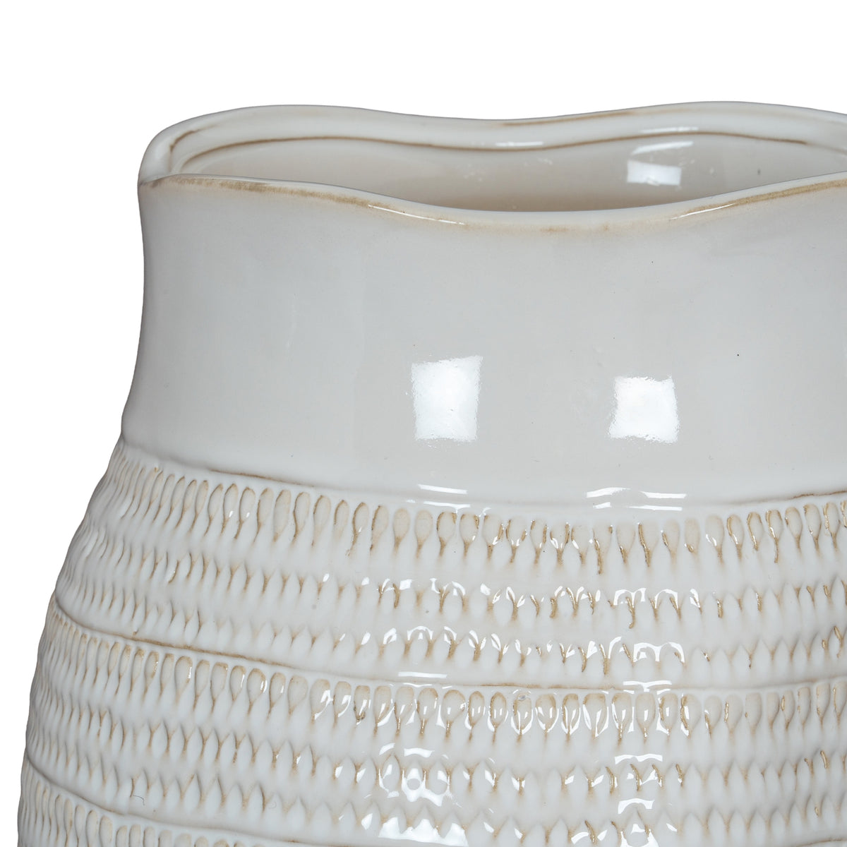 White ceramic vase with textured base on a white background