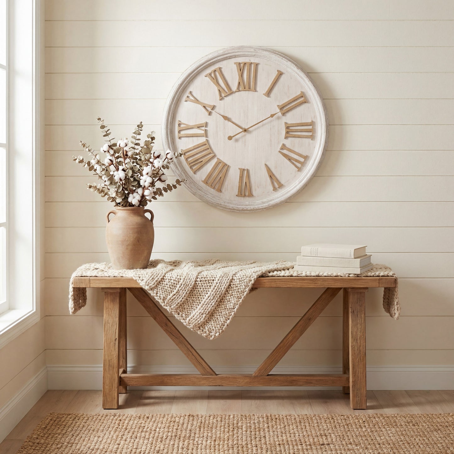 White Wash Clock With Wooden Numerals