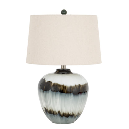 Midnight Shadows Glass Table Lamp with Linen Shade, 61cm