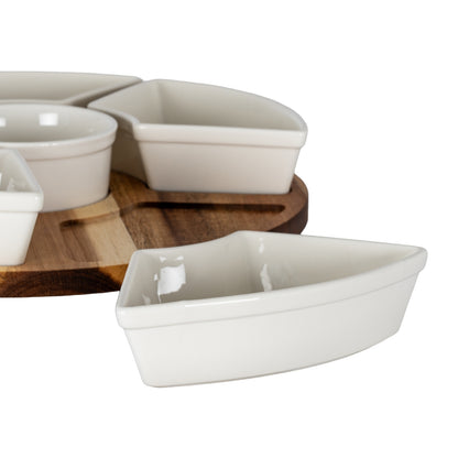 Acacia Lazy Susan including Ceramic Serving Bowls