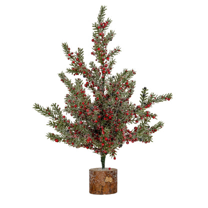 Large Frosted Winter Berry Tree On Wooden Block - PLAINLY DOES IT