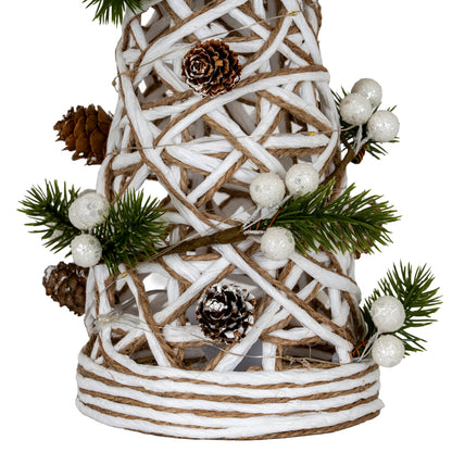 Large LED White Rattan Cone Tree With Winter Branches - PLAINLY DOES IT
