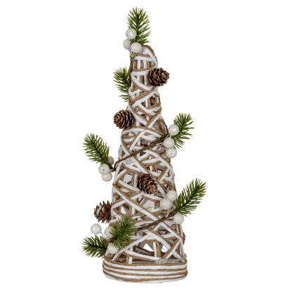 Small LED White Rattan Cone Tree With Winter Branches - PLAINLY DOES IT