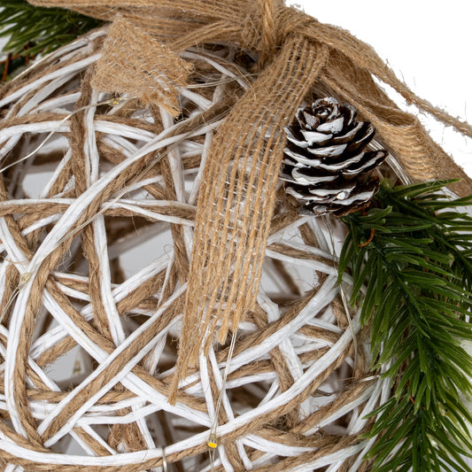 Small LED White Rattan Bauble With Branches And Ribbon - PLAINLY DOES IT