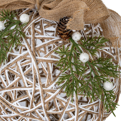 Large LED White Rattan Bauble With Branches And Ribbon - PLAINLY DOES IT