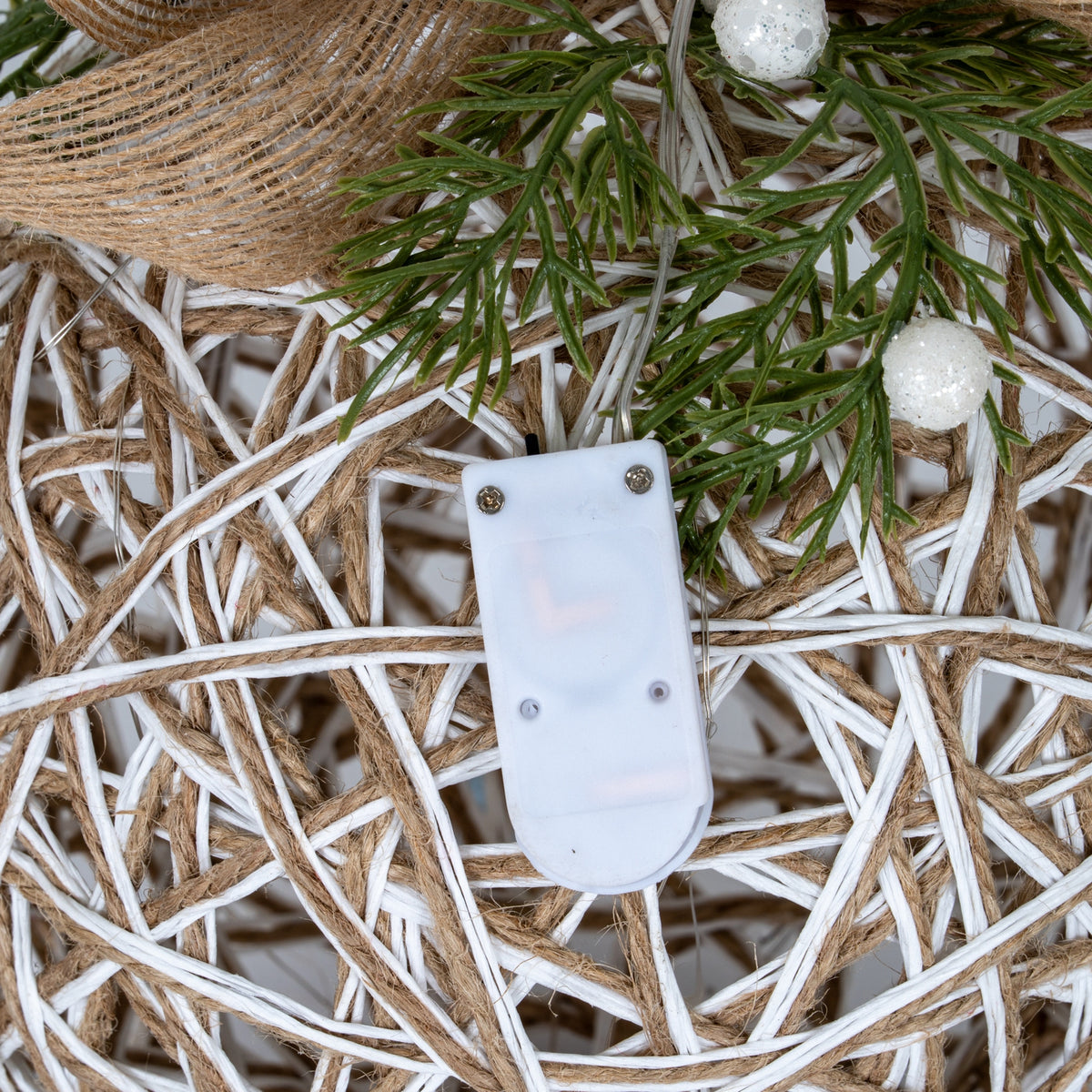 Large LED White Rattan Bauble With Branches And Ribbon - PLAINLY DOES IT