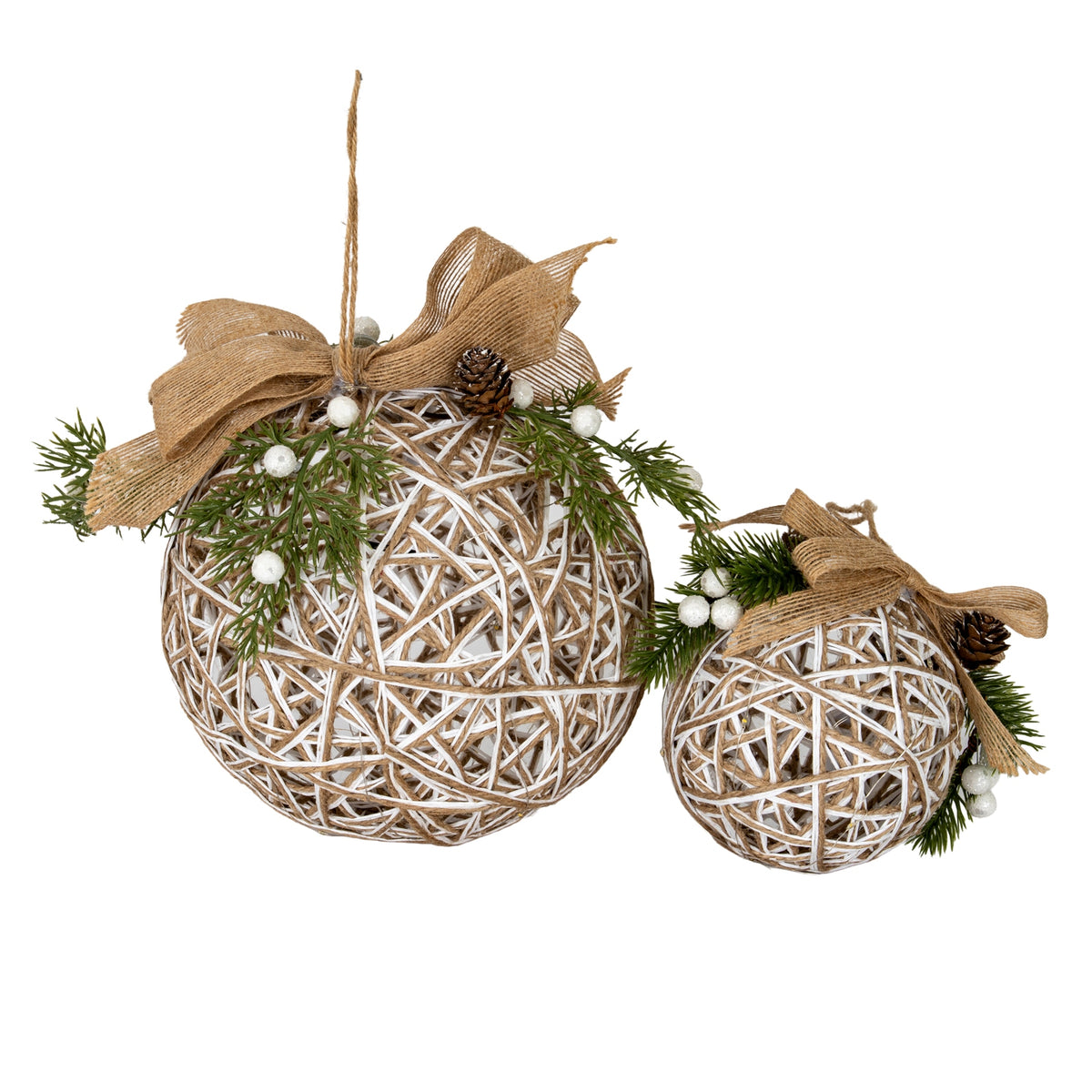 Large LED White Rattan Bauble With Branches And Ribbon - PLAINLY DOES IT