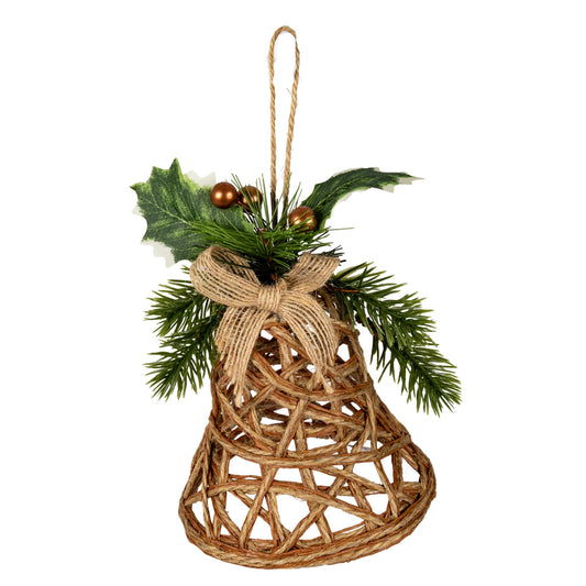Natural Rattan Bell Decoration With Branches And Ribbon - PLAINLY DOES IT
