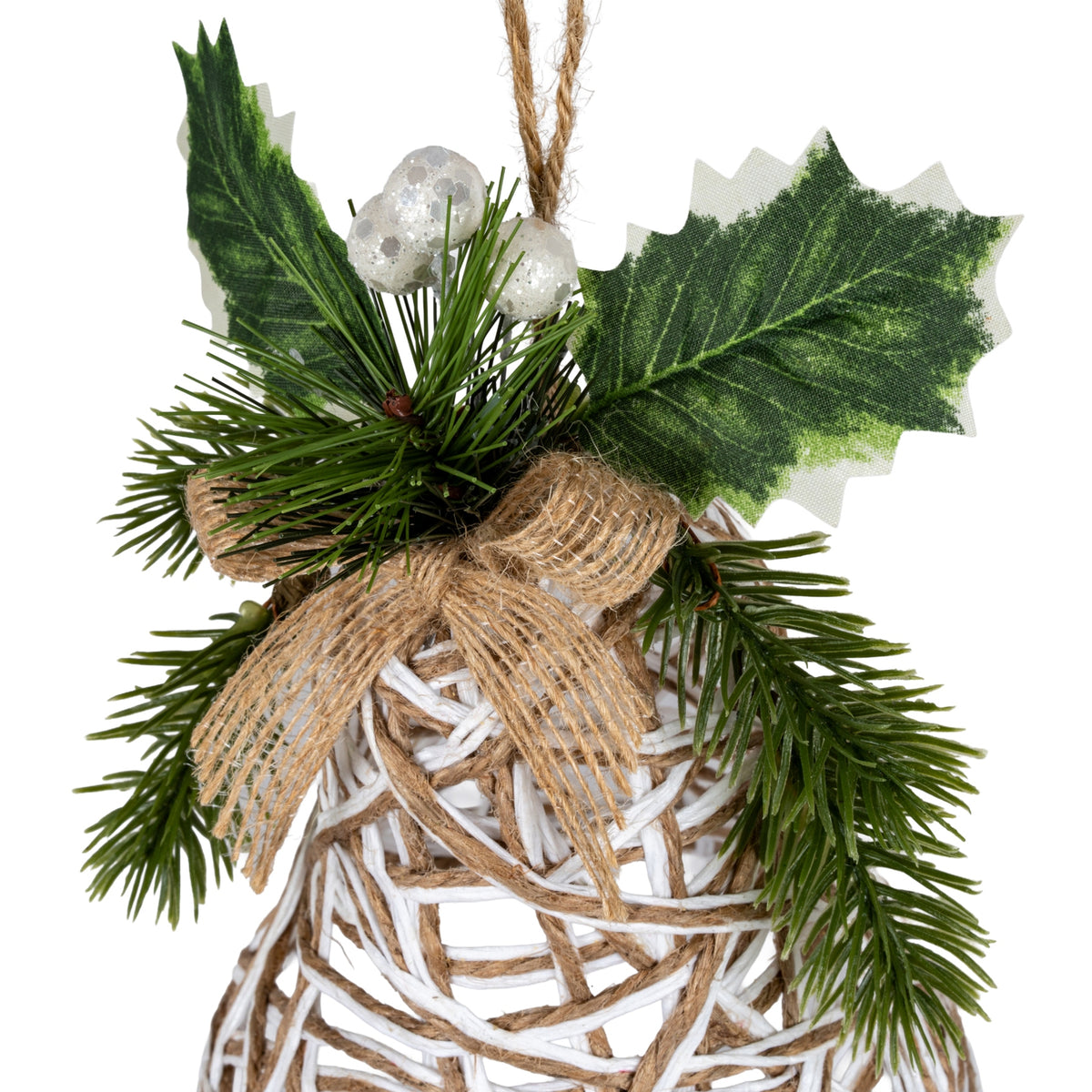 White Rattan Bell Decoration With Branches And Ribbon - PLAINLY DOES IT