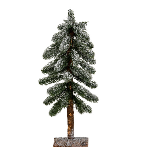 Medium Snowy Pine Tree On Wooden Stand - PLAINLY DOES IT