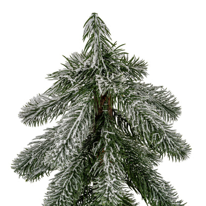 Small Snowy Pine Tree On Wooden Stand - PLAINLY DOES IT
