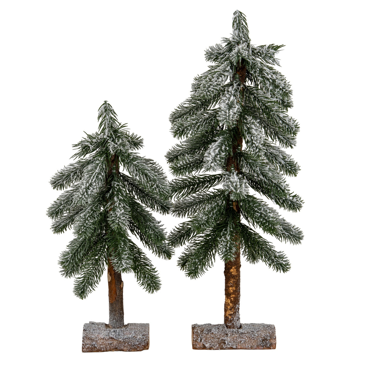 Small Snowy Pine Tree On Wooden Stand - PLAINLY DOES IT