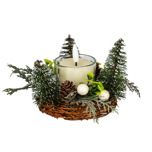Small Brush Tree Candle Wreath With Berries And Pinecones - PLAINLY DOES IT