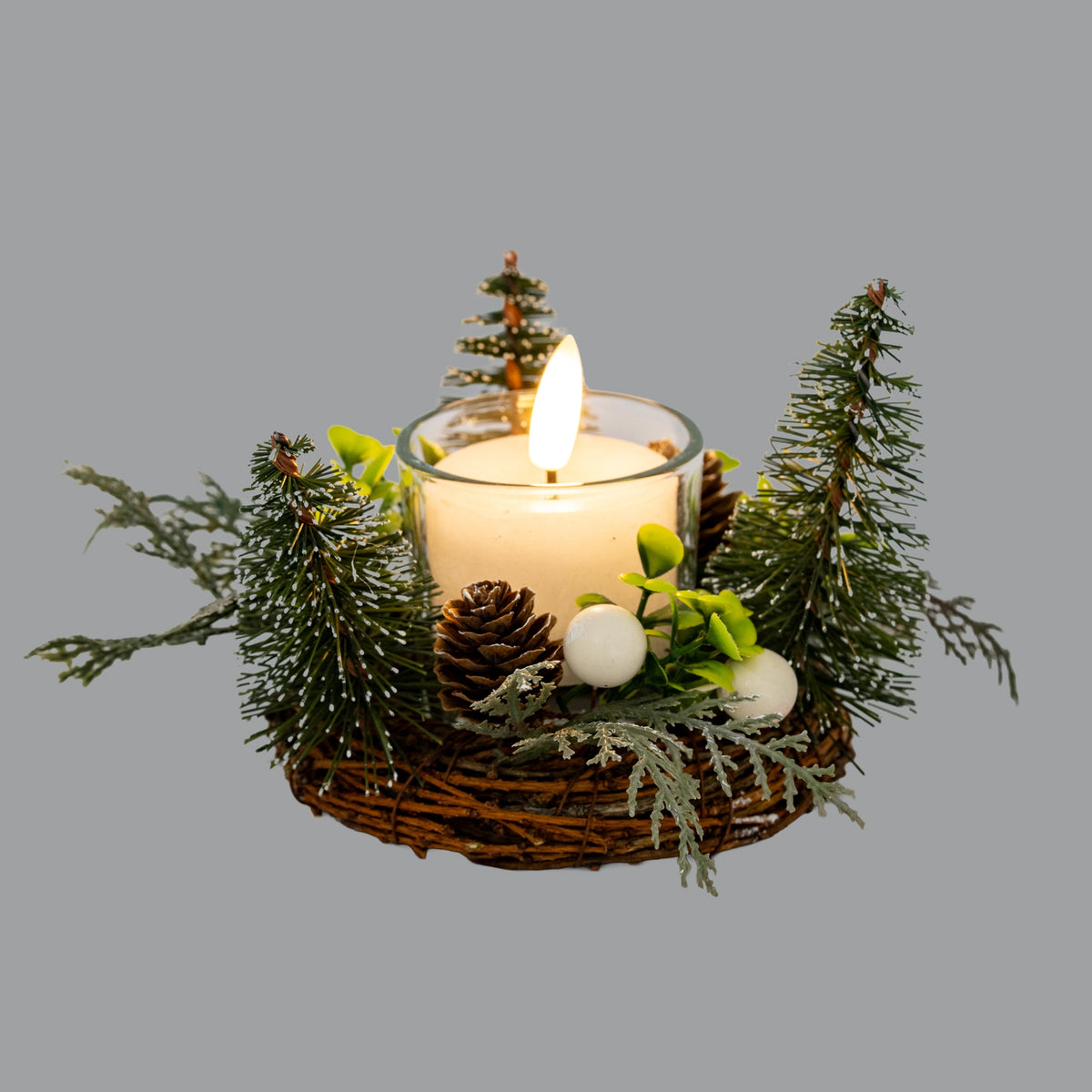 Small Brush Tree Candle Wreath With Berries And Pinecones - PLAINLY DOES IT