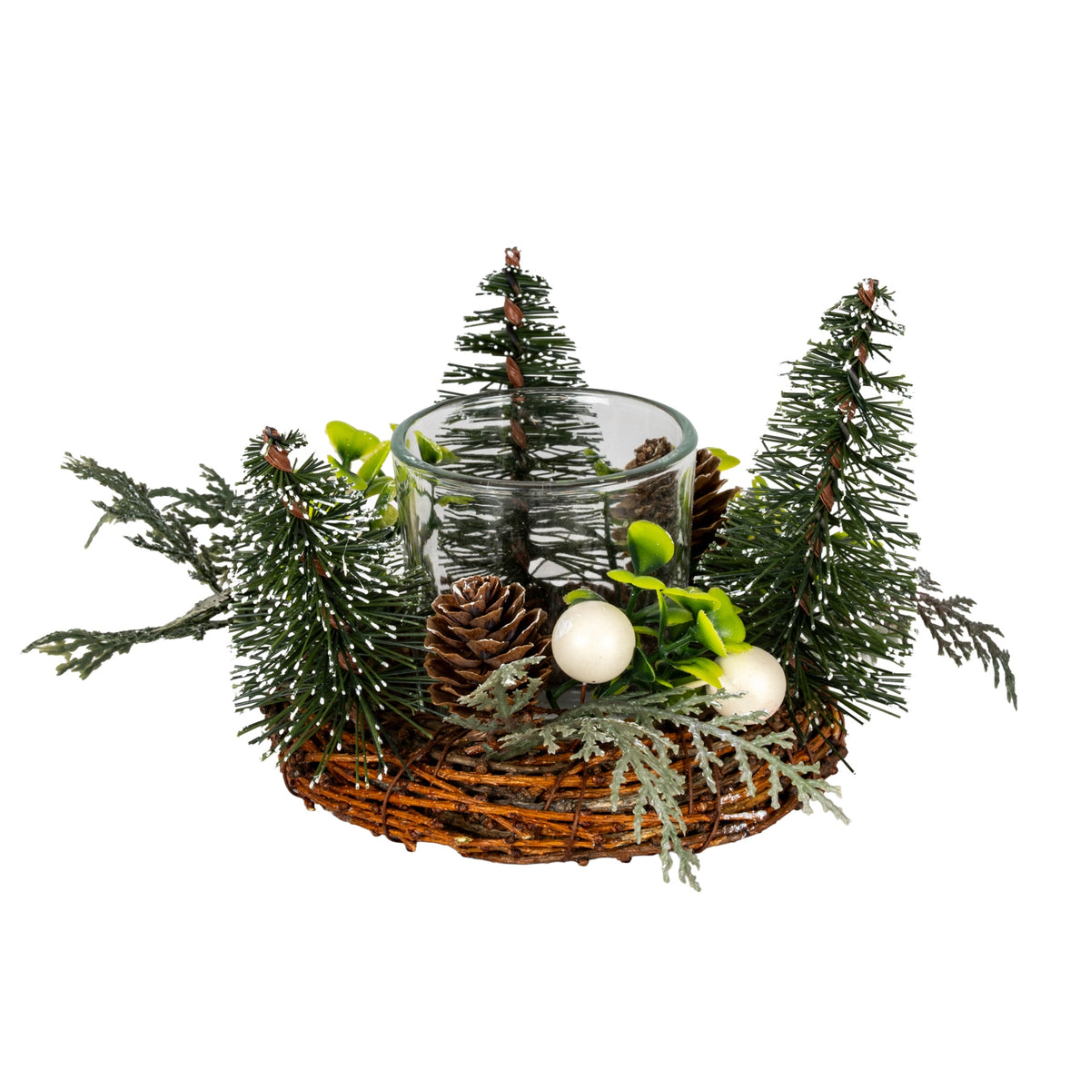 Small Brush Tree Candle Wreath With Berries And Pinecones - PLAINLY DOES IT