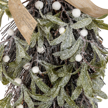 Frosted Mistletoe And Pine Swag With Ribbon - PLAINLY DOES IT