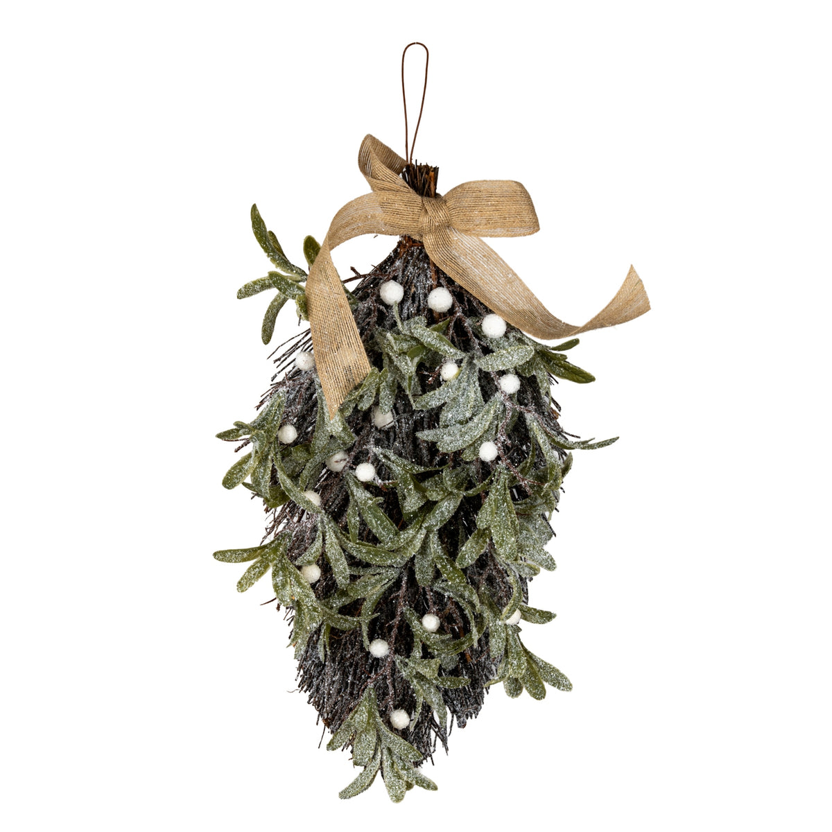 Frosted Mistletoe And Pine Swag With Ribbon - PLAINLY DOES IT