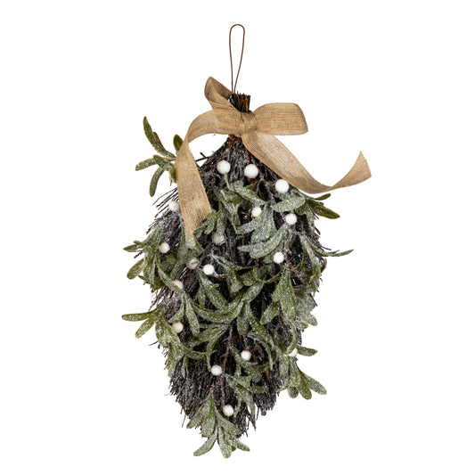 Frosted Mistletoe And Pine Swag With Ribbon - PLAINLY DOES IT