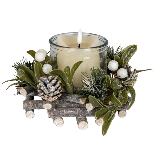 Frosted Mistletoe And Pine Candle Wreath - PLAINLY DOES IT