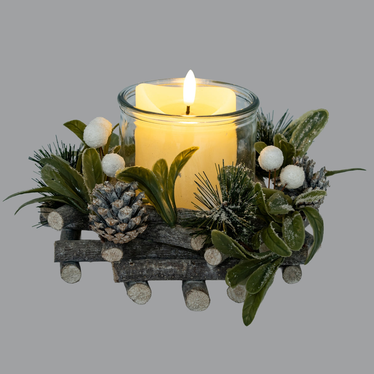 Frosted Mistletoe And Pine Candle Wreath - PLAINLY DOES IT