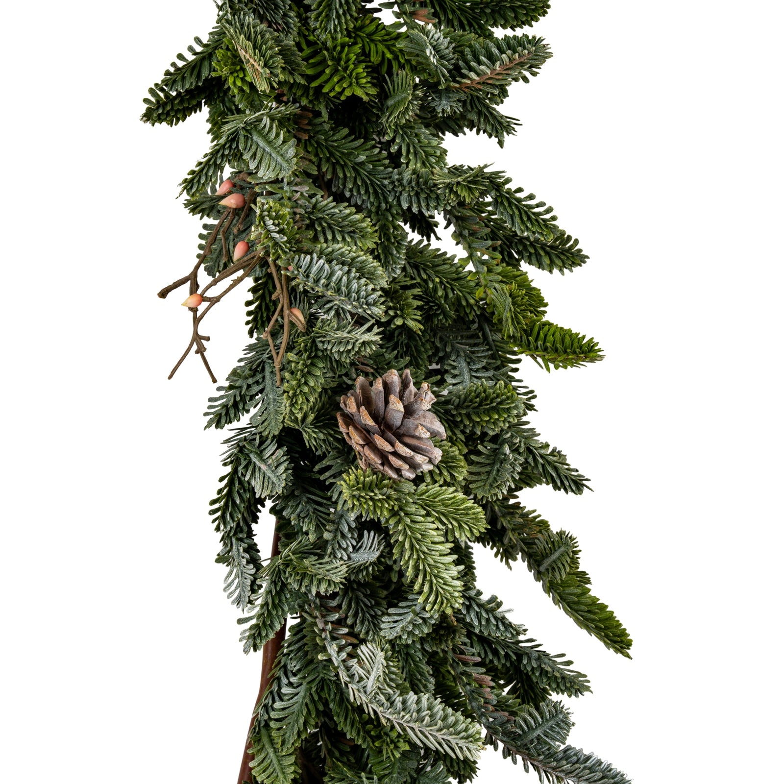 Artificial Christmas garland with pine cones on a white background