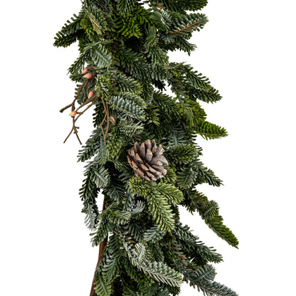 Artificial Christmas garland with pine cones on a white background