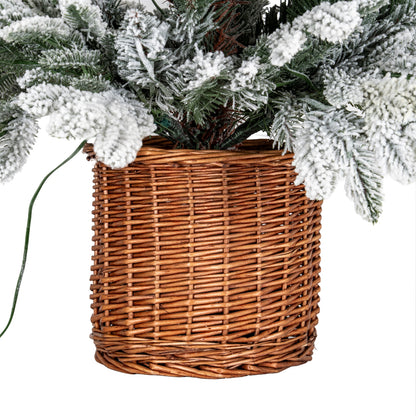 Snowy Norway Fir Pre-Lit Led 300L Fir Tree In Rattan Pot - PLAINLY DOES IT