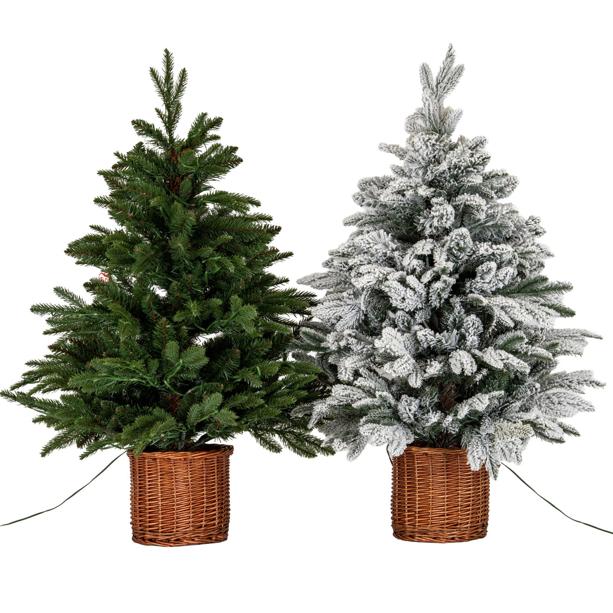 Snowy Norway Fir Pre-Lit Led 300L Fir Tree In Rattan Pot - PLAINLY DOES IT