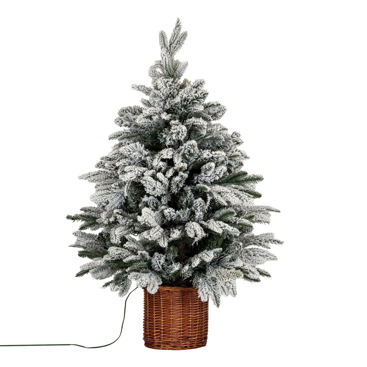 Snowy Norway Fir Pre-Lit Led 300L Fir Tree In Rattan Pot - PLAINLY DOES IT