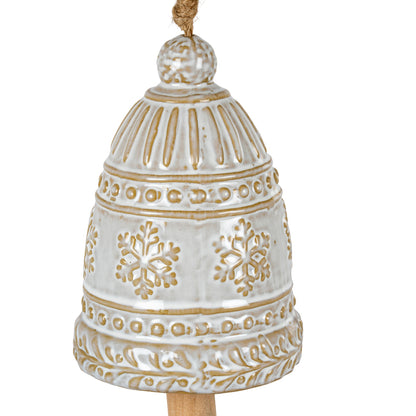 Large Ceramic Bell Tree Ornament With Snowflake Detail - PLAINLY DOES IT