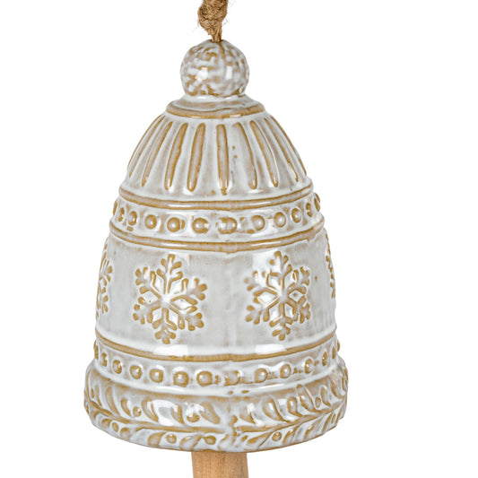 Large Ceramic Bell Tree Ornament With Snowflake Detail - PLAINLY DOES IT