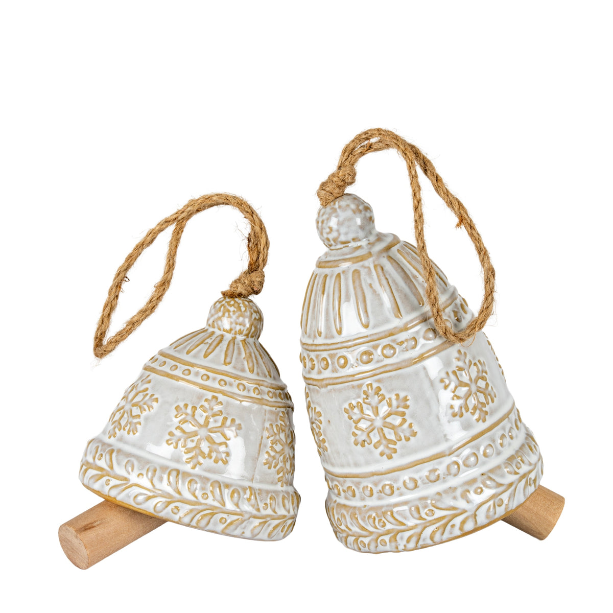 Large Ceramic Bell Tree Ornament With Snowflake Detail - PLAINLY DOES IT