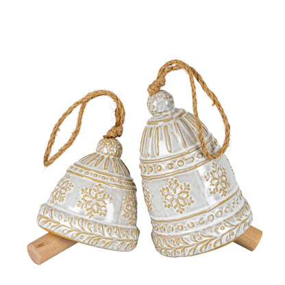 Large Ceramic Bell Tree Ornament With Snowflake Detail - PLAINLY DOES IT