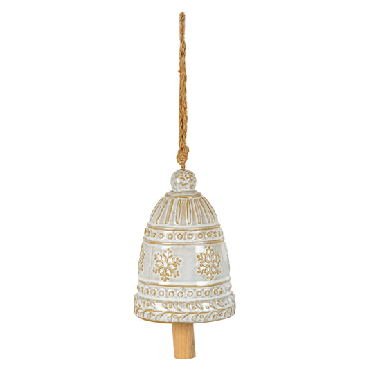Large Ceramic Bell Tree Ornament With Snowflake Detail - PLAINLY DOES IT
