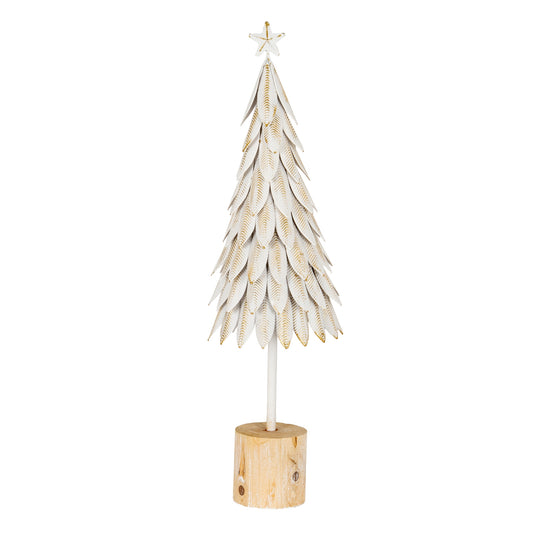 Large White Metal Christmas Tree on Wooden Stand - PLAINLY DOES IT