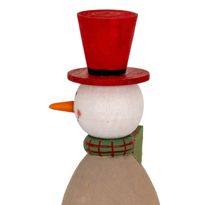 Wooden Snowman with Present - PLAINLY DOES IT