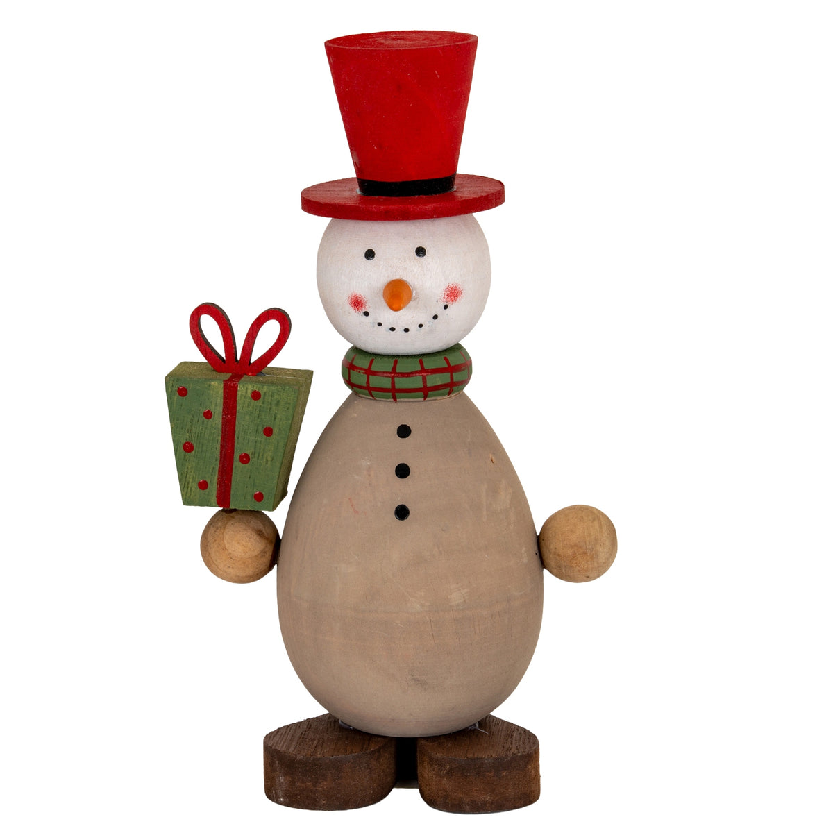 Wooden Snowman with Present - PLAINLY DOES IT