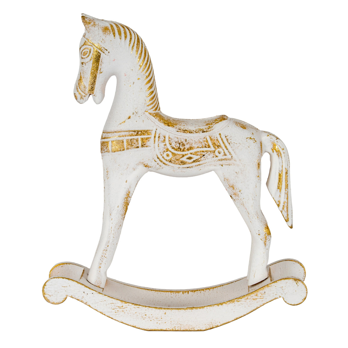 Small Whitewashed Wooden Rocking Horse - PLAINLY DOES IT