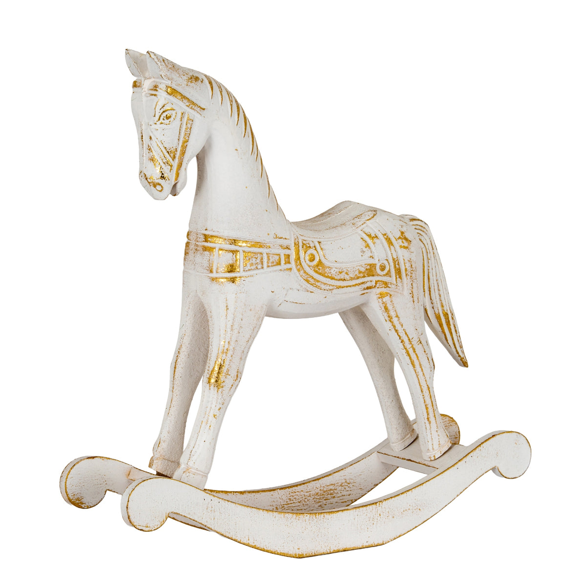 Large Whitewashed Wooden Rocking Horse - PLAINLY DOES IT