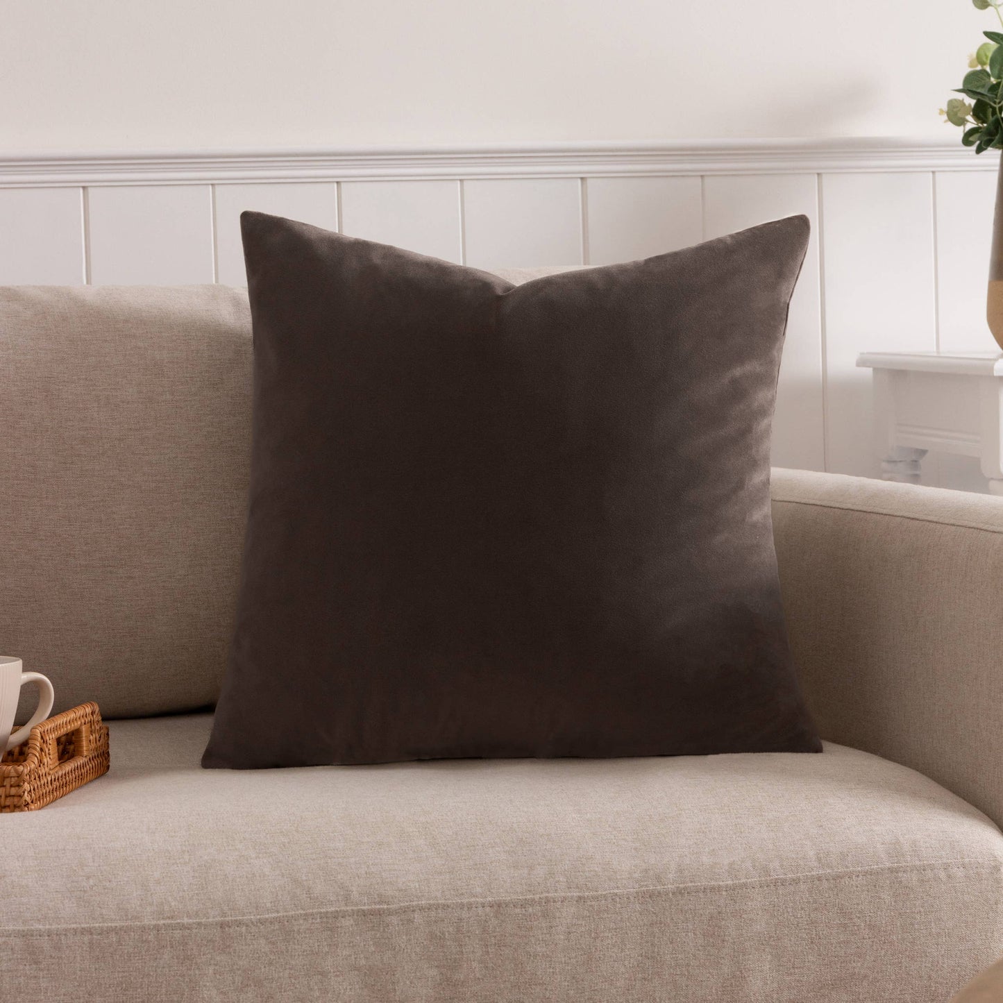 Sunningdale Velvet Cushion - Truffle, Feather Filled, 50 × 50cm
