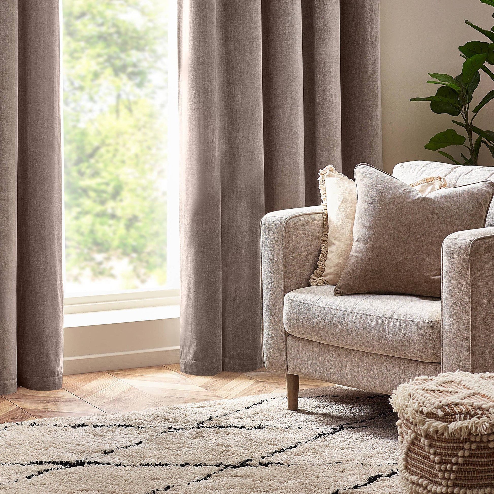 Heavy Chenille Cushion - Greige, Feather Filled, 50 × 50cm